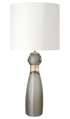 Italian Murano Glass Table Lamps, Polished Pearl Gray, Elegant Design