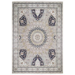 Gray Nain with Gumbad Design Wool and Silk Hand Knotted Oriental Rug
