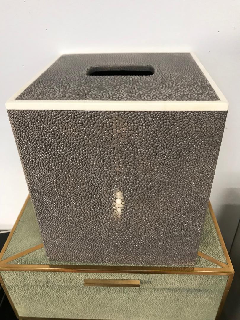 American Gray Natural Shagreen Tissue Box  For Sale