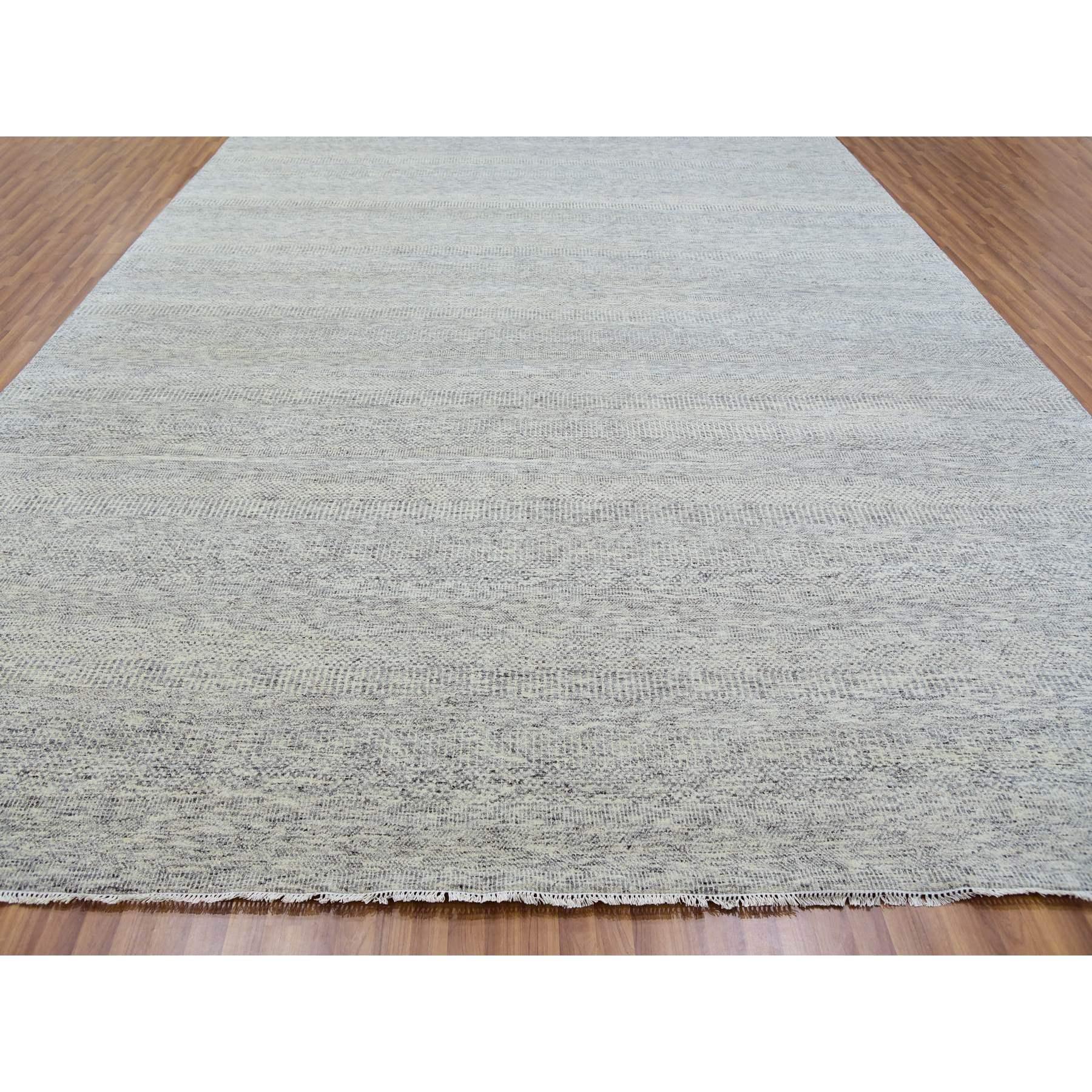 Moderno Tappeto sovradimensionato in lana naturale grigia annodata a mano con design moderno a base di erba 12'0