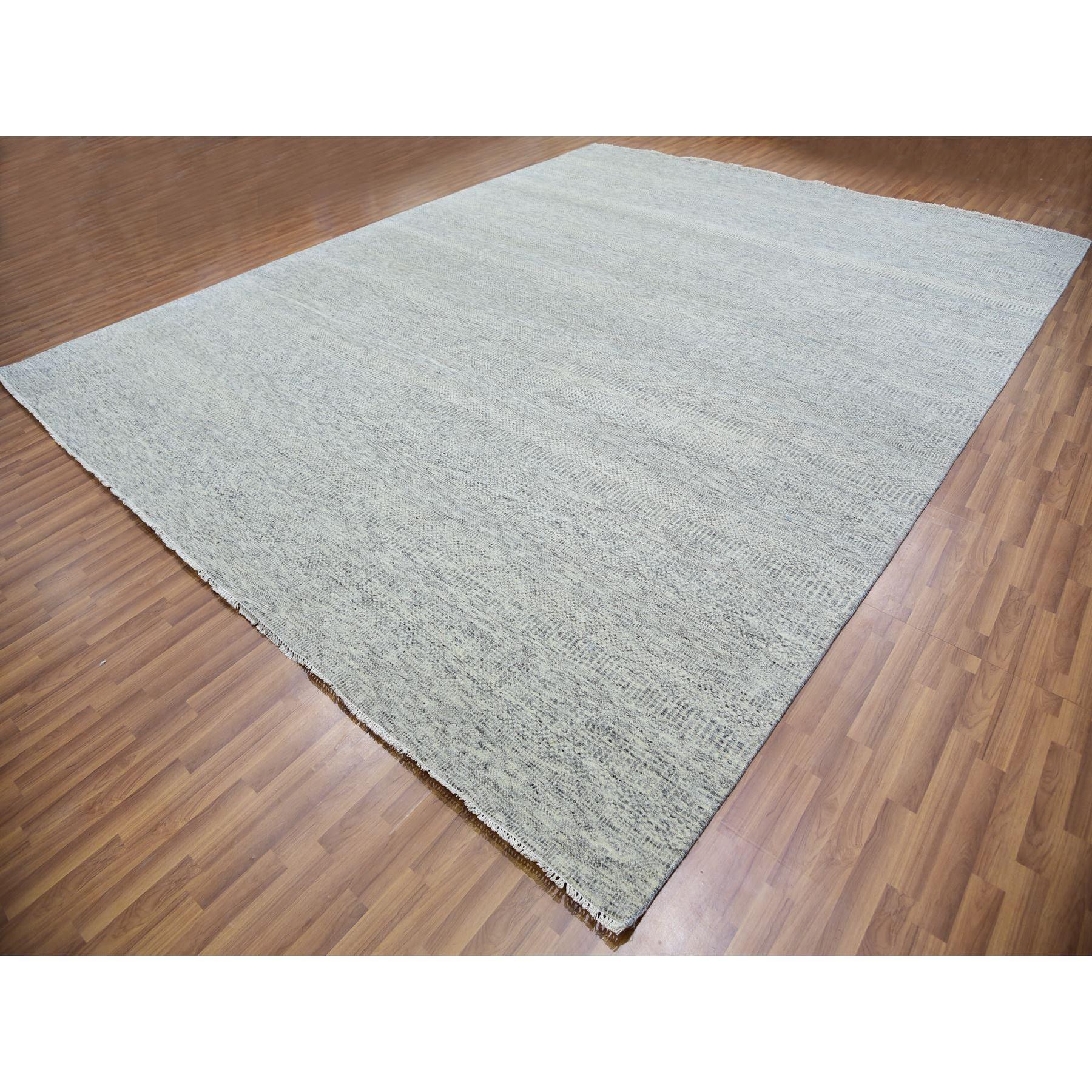Indiano Tappeto sovradimensionato in lana naturale grigia annodata a mano con design moderno a base di erba 12'0