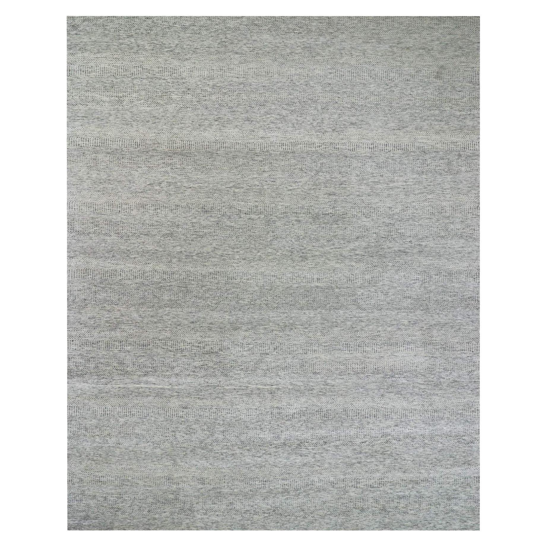 Gray Natural Wool Hand Knotted Modern Grass Design Oversized Rug 12'0" x 15'0"