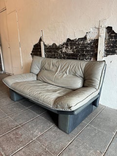 Gray Nicoletti Salotti Post Modern Italian Leather Low Loveseat Sofa