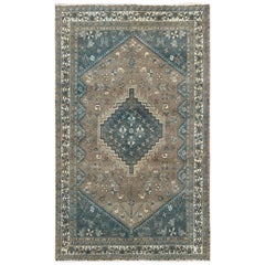 Gray Old Persian Shiraz Cropped Thin Clean Hand Knotted Oriental Rug