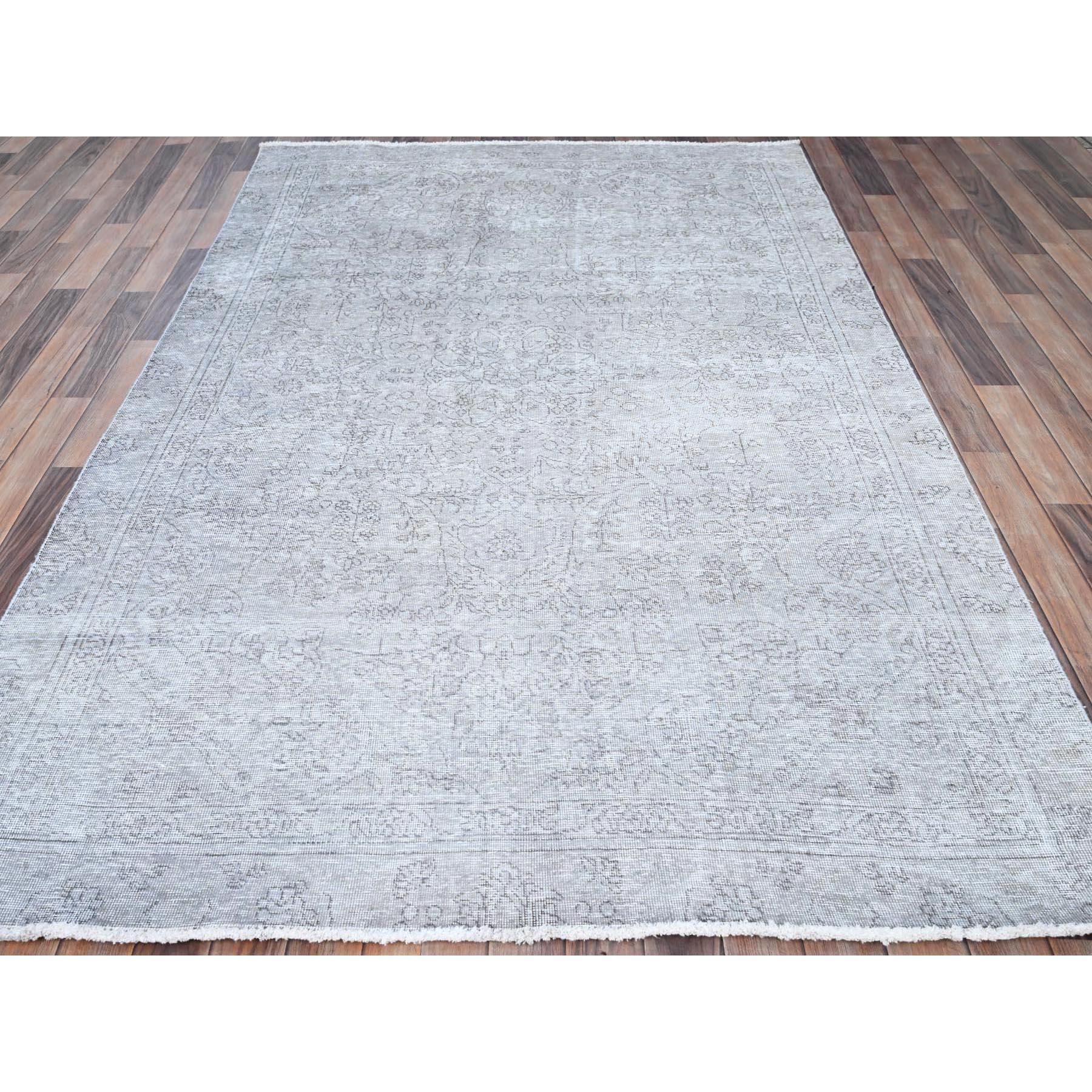Hand-Knotted Gray Old Persian Tabriz All Over Design Worn Wool Rustic Look Hand Knotted Rug For Sale
