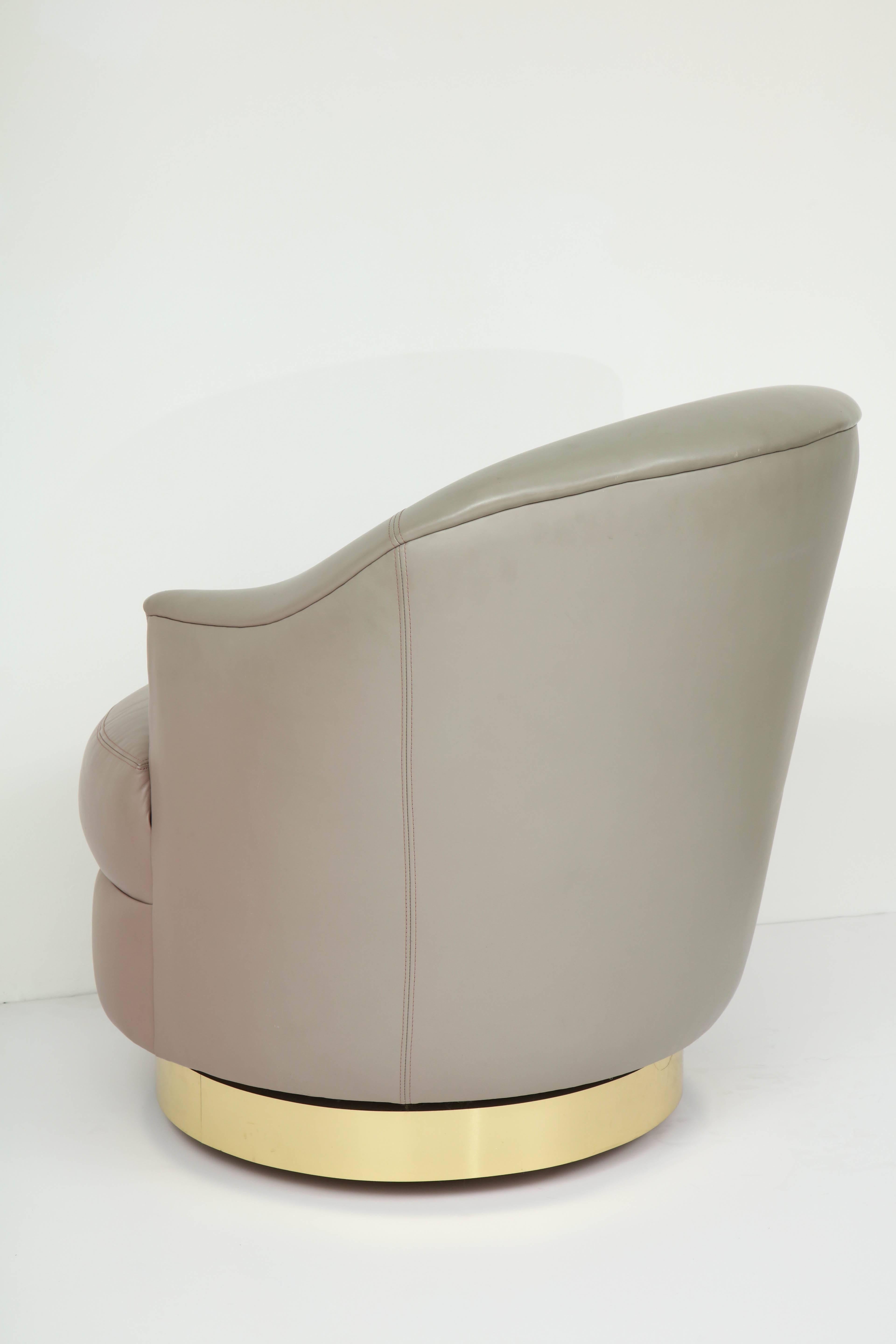 Brass Gray Ombre Leather Chair by Steve Chase For Sale
