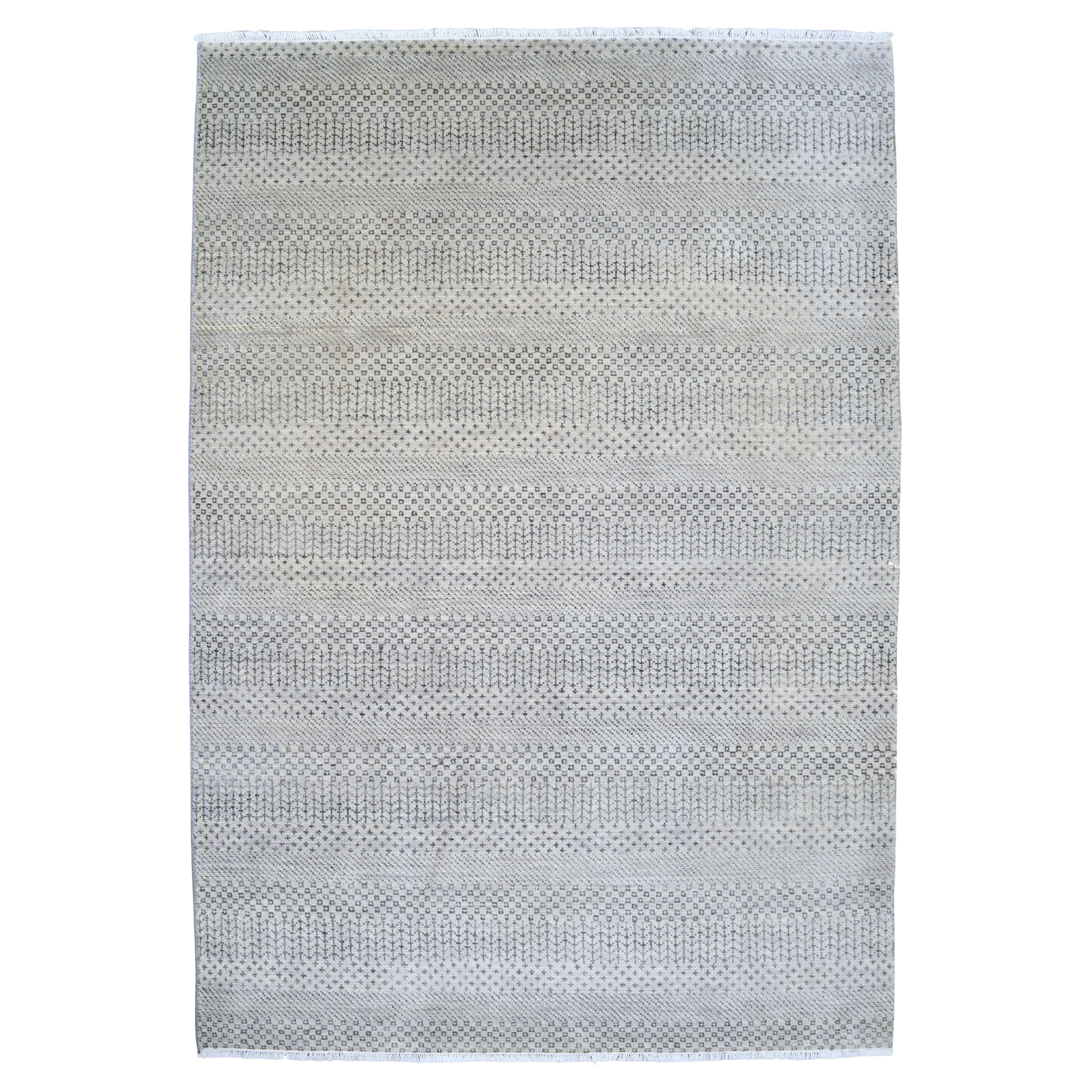 Grey on Grey Modern Hand-Knotted Wool Carpet, 6' x 9' For Sale