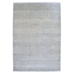 Gray on Gray Modern Hand-Knotted Wool Carpet, 6' x 9'