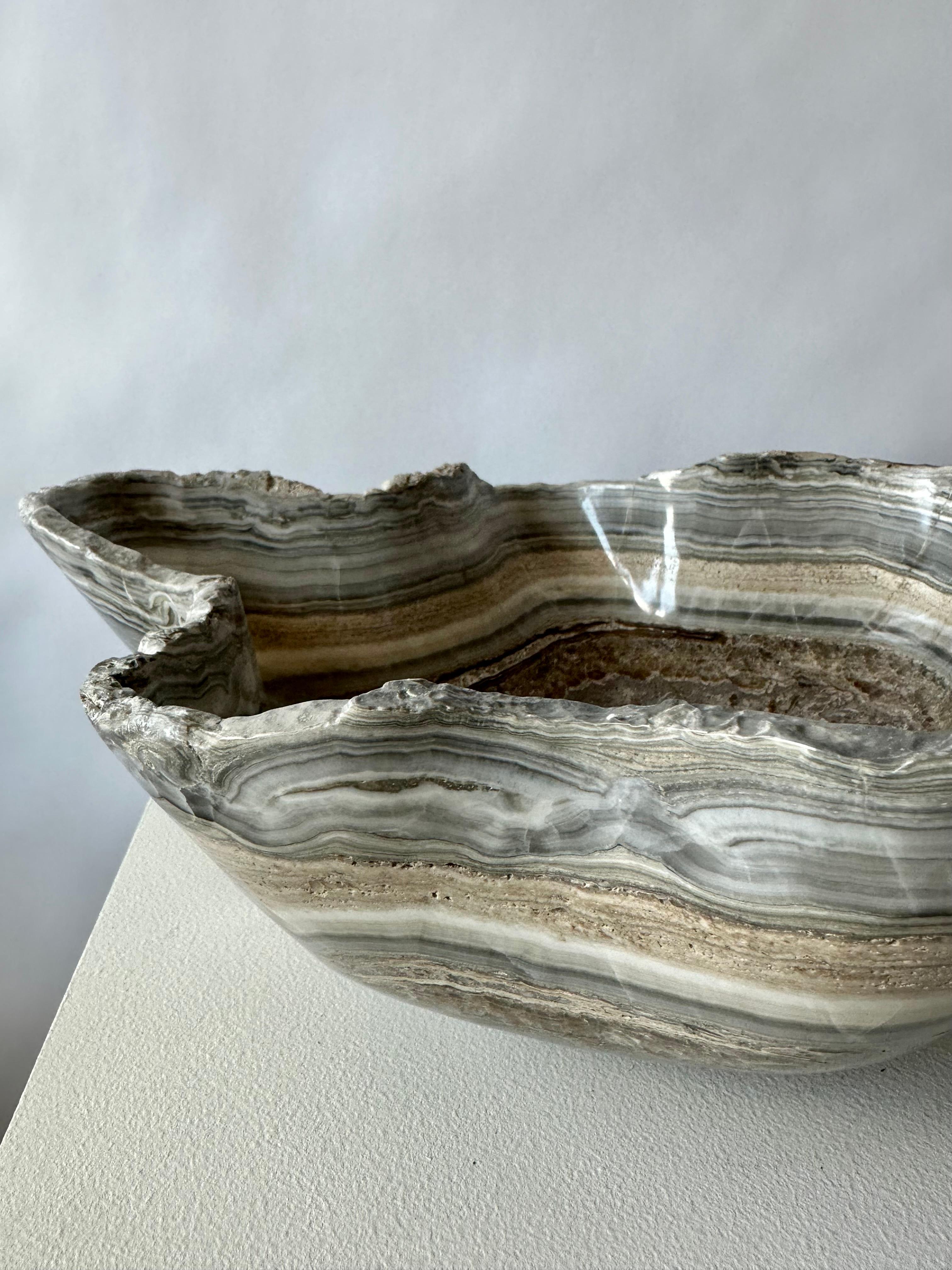 Mexican Gray Onyx Decorative Stone Bowl For Sale