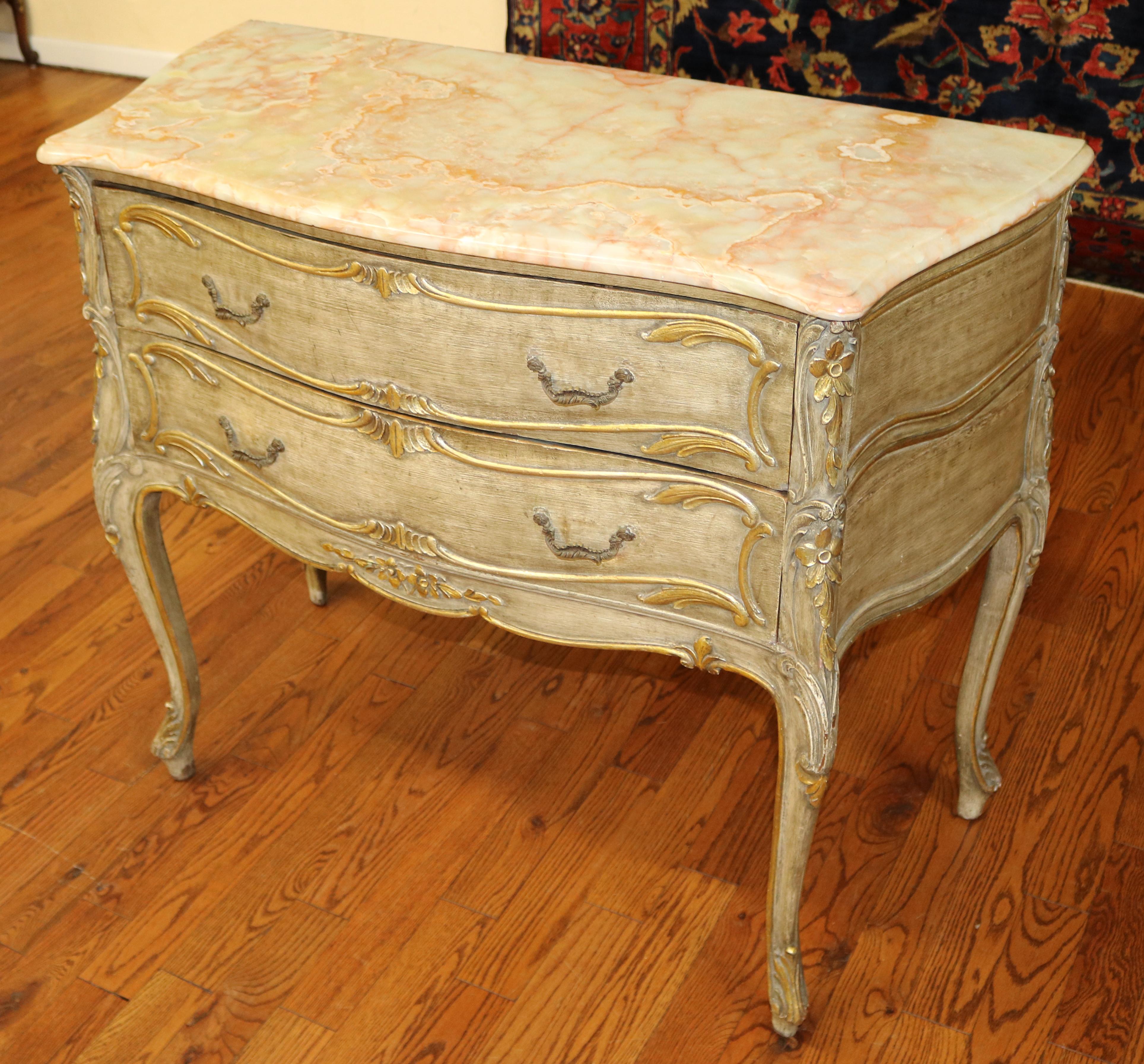 French Gray Onyx Top Gustavian Style Chest of Drawers Dresser Commode  For Sale