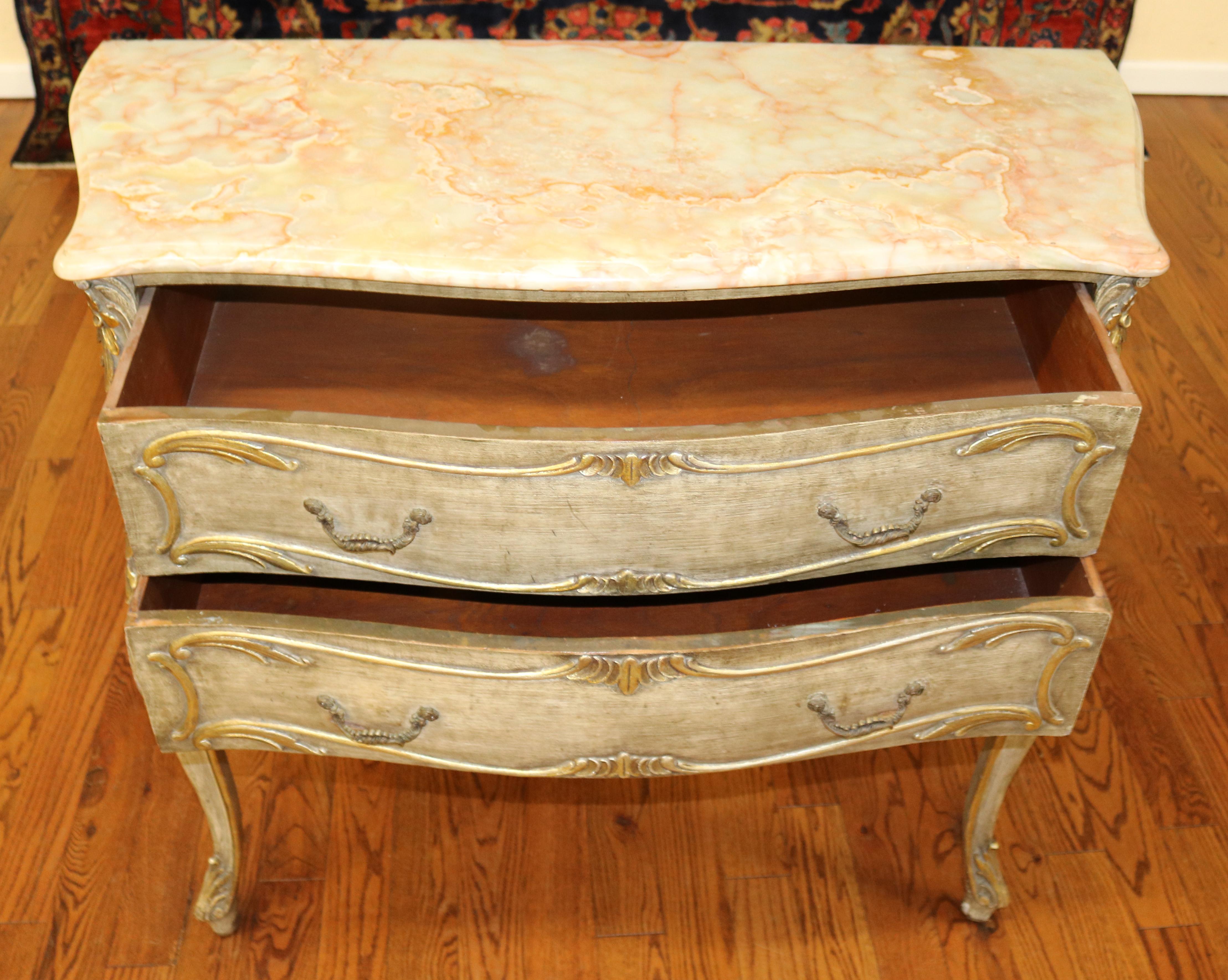 20th Century Gray Onyx Top Gustavian Style Chest of Drawers Dresser Commode  For Sale