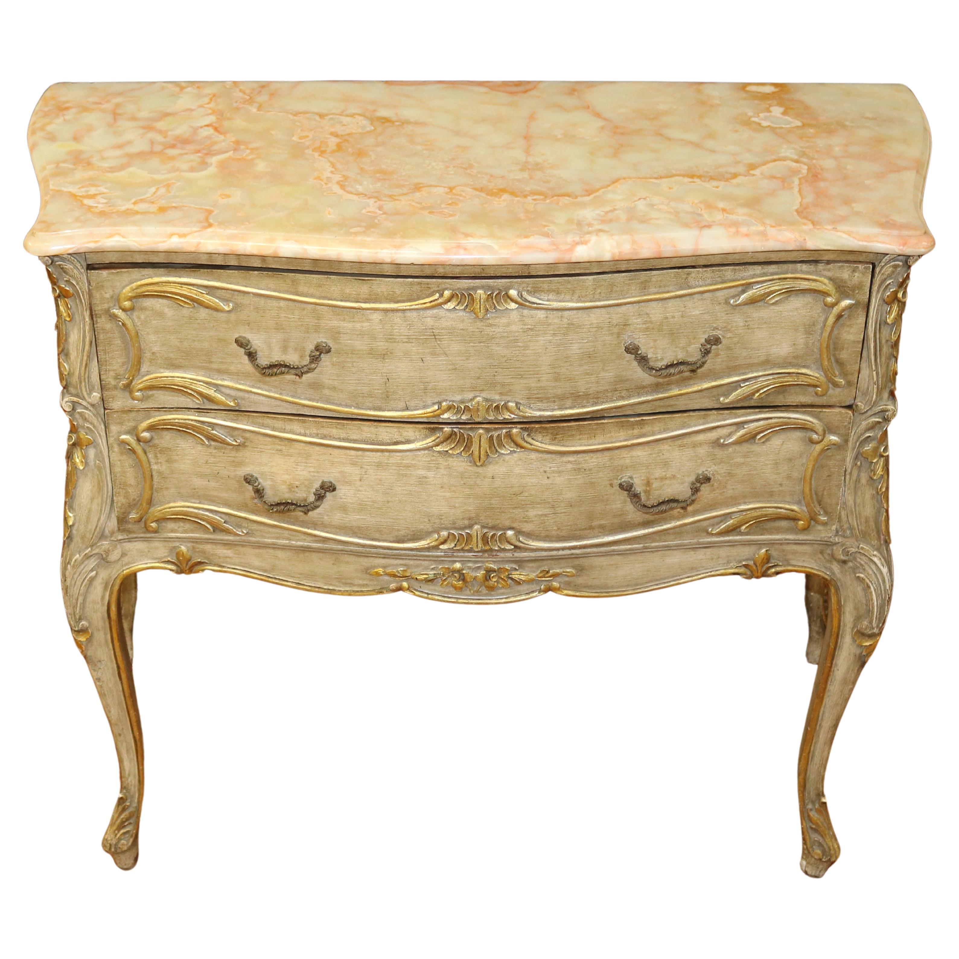 Gray Onyx Top Gustavian Style Chest of Drawers Dresser Commode  For Sale
