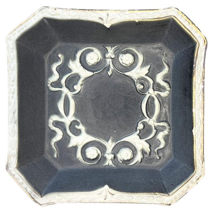 Gray or Purple Italian Trinket Dish with Raised White Motif - Italy