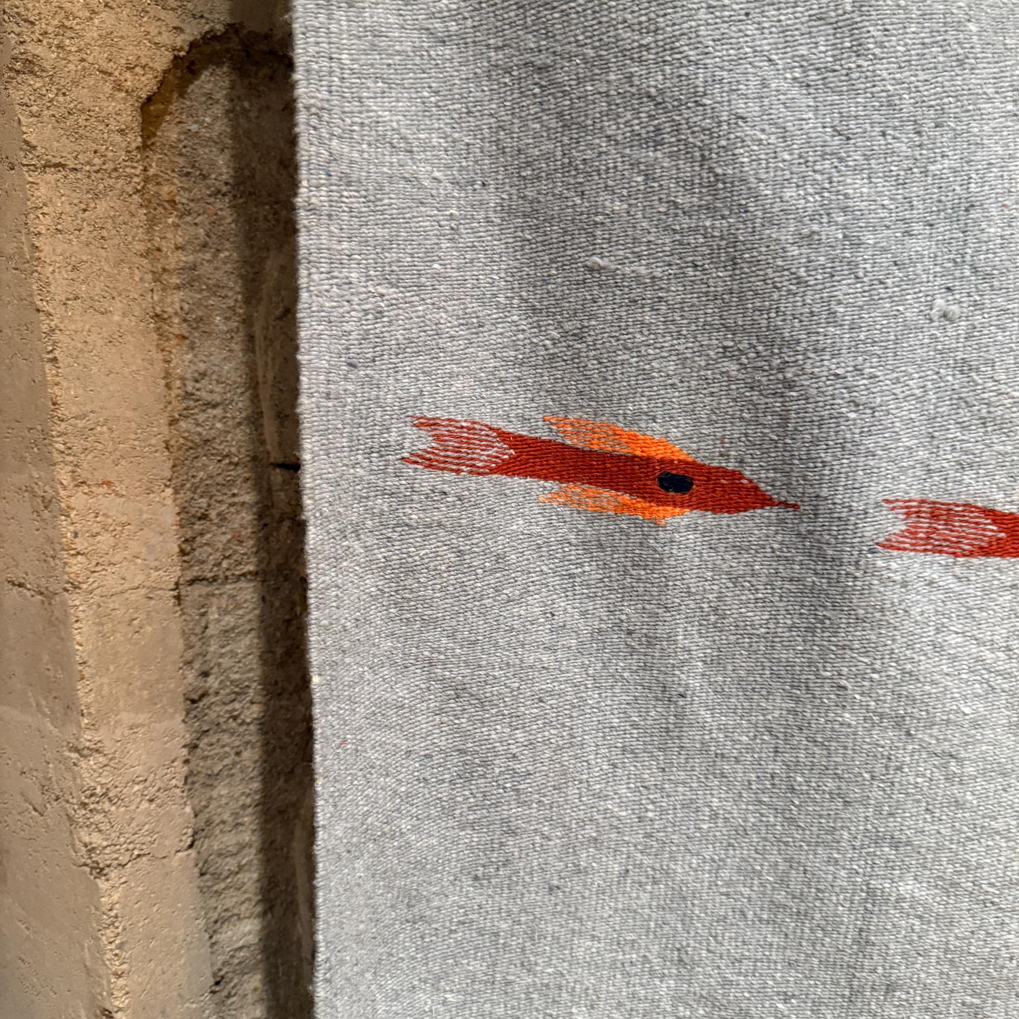 Manta Pez de Lana Gris Naranja Vintage finales del siglo XX en venta