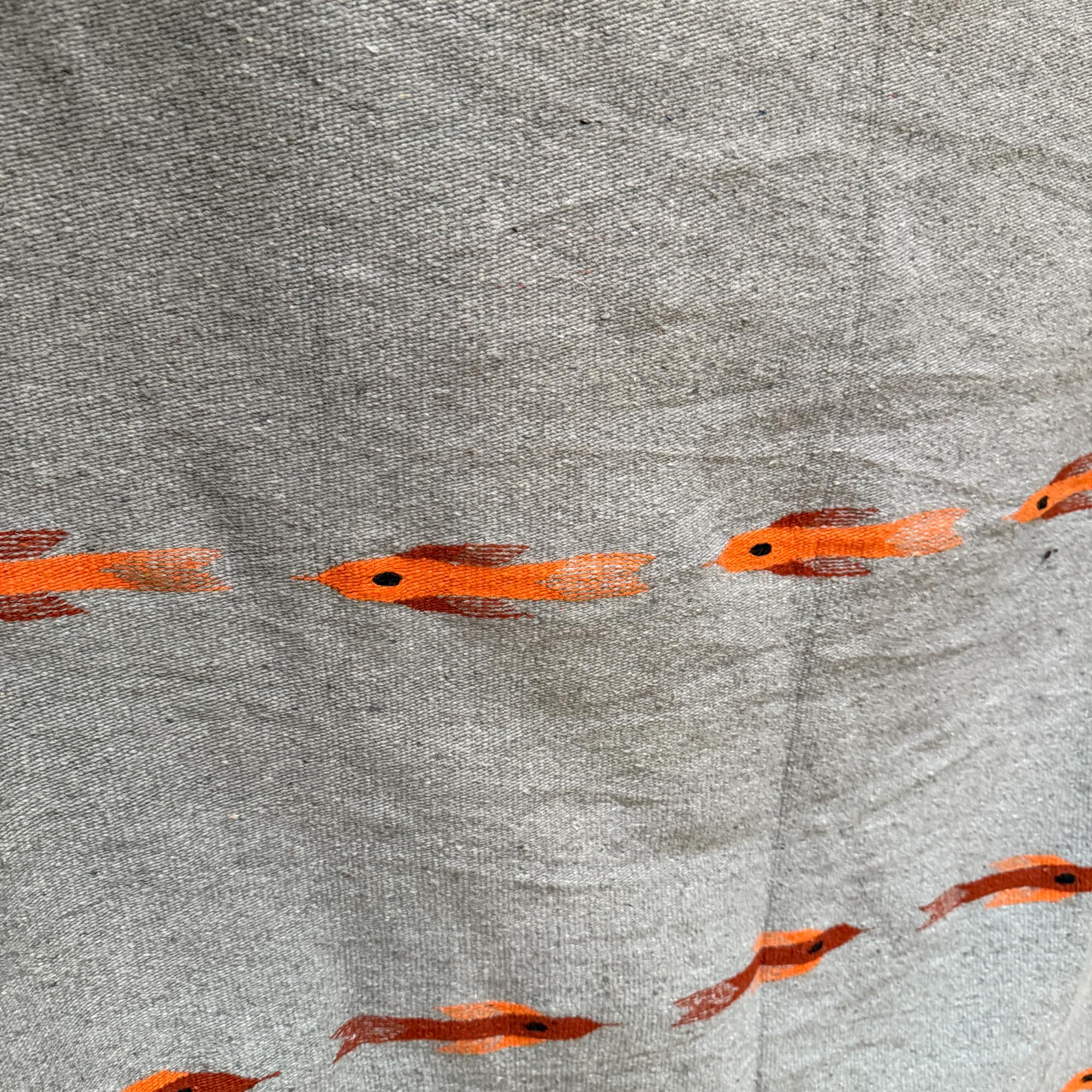 Manta Pez de Lana Gris Naranja Vintage en venta 1