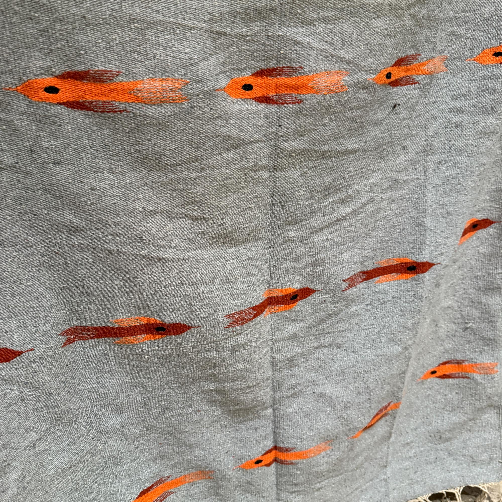 Manta Pez de Lana Gris Naranja Vintage en venta 2