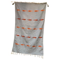 Gray Orange Wool Fish Blanket Vintage