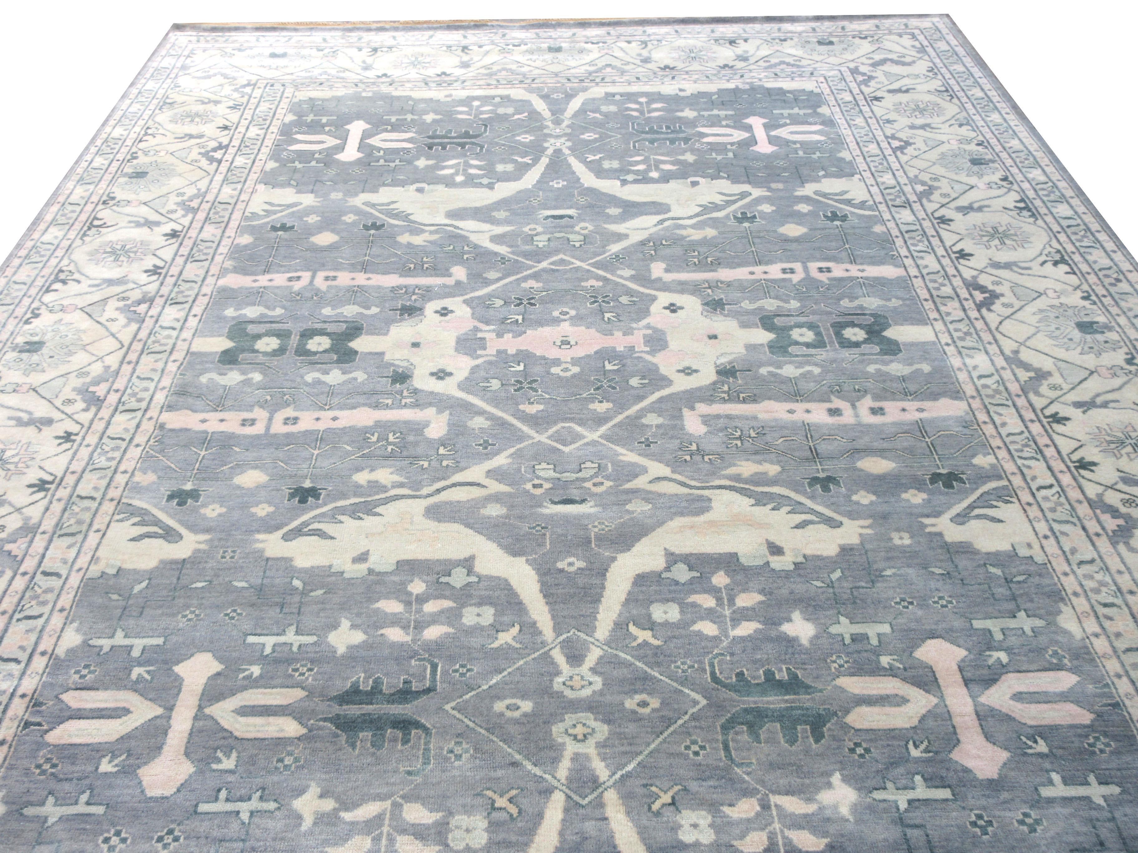 Indian Gray Oushak Area Rug For Sale