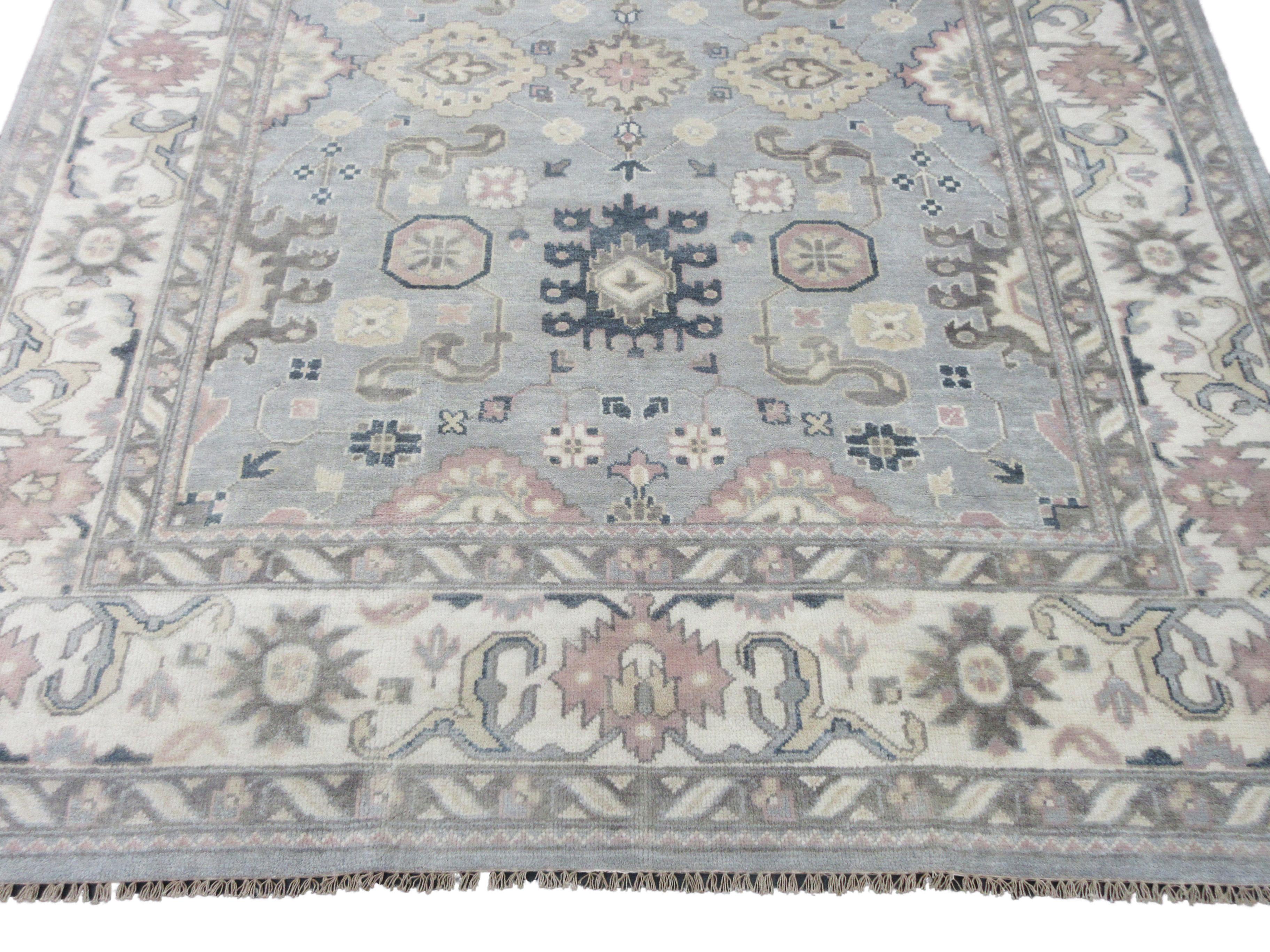 Indian Gray Oushak Area Rug For Sale