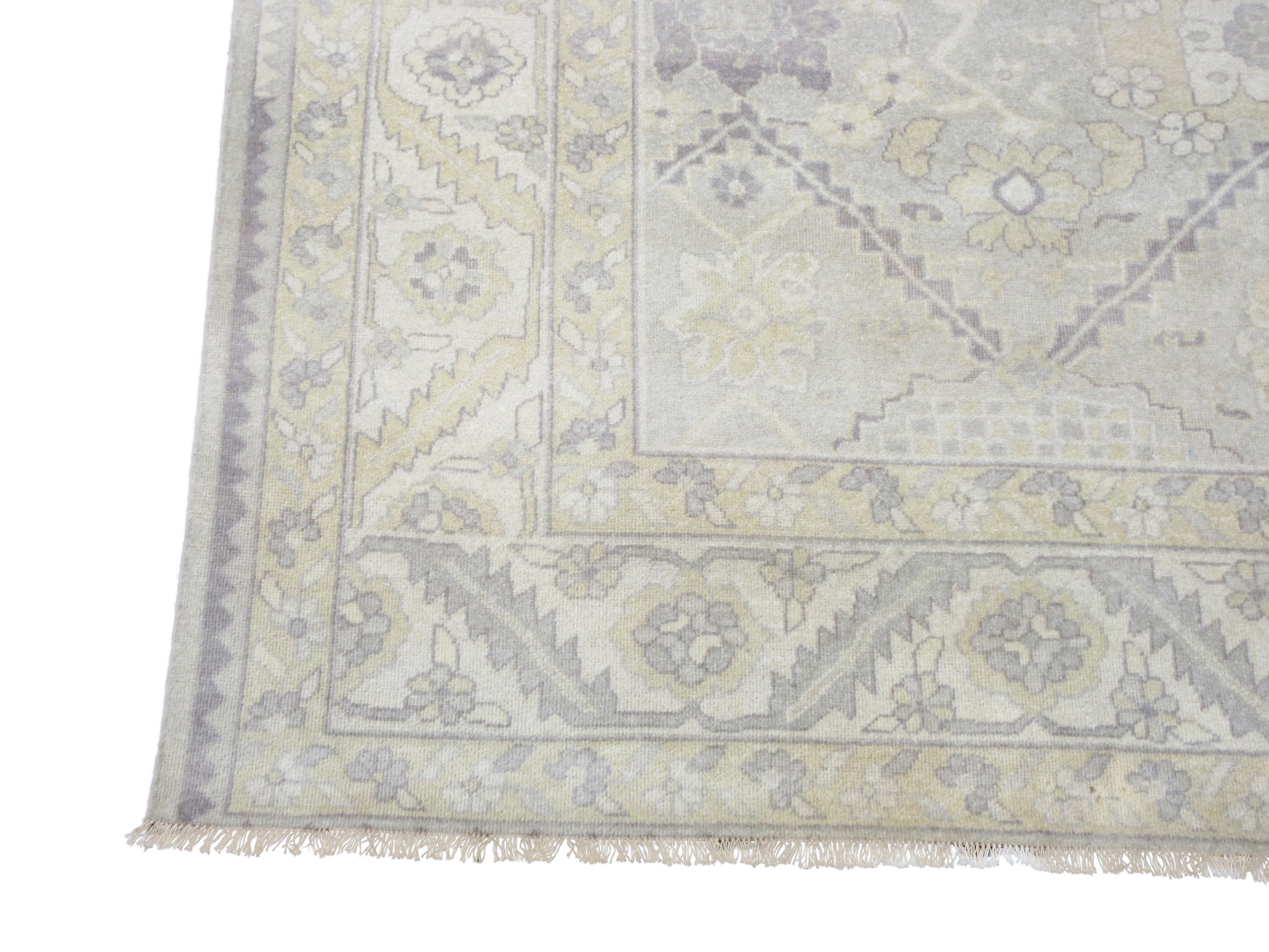 Hand-Knotted Gray Oushak Area Rug For Sale