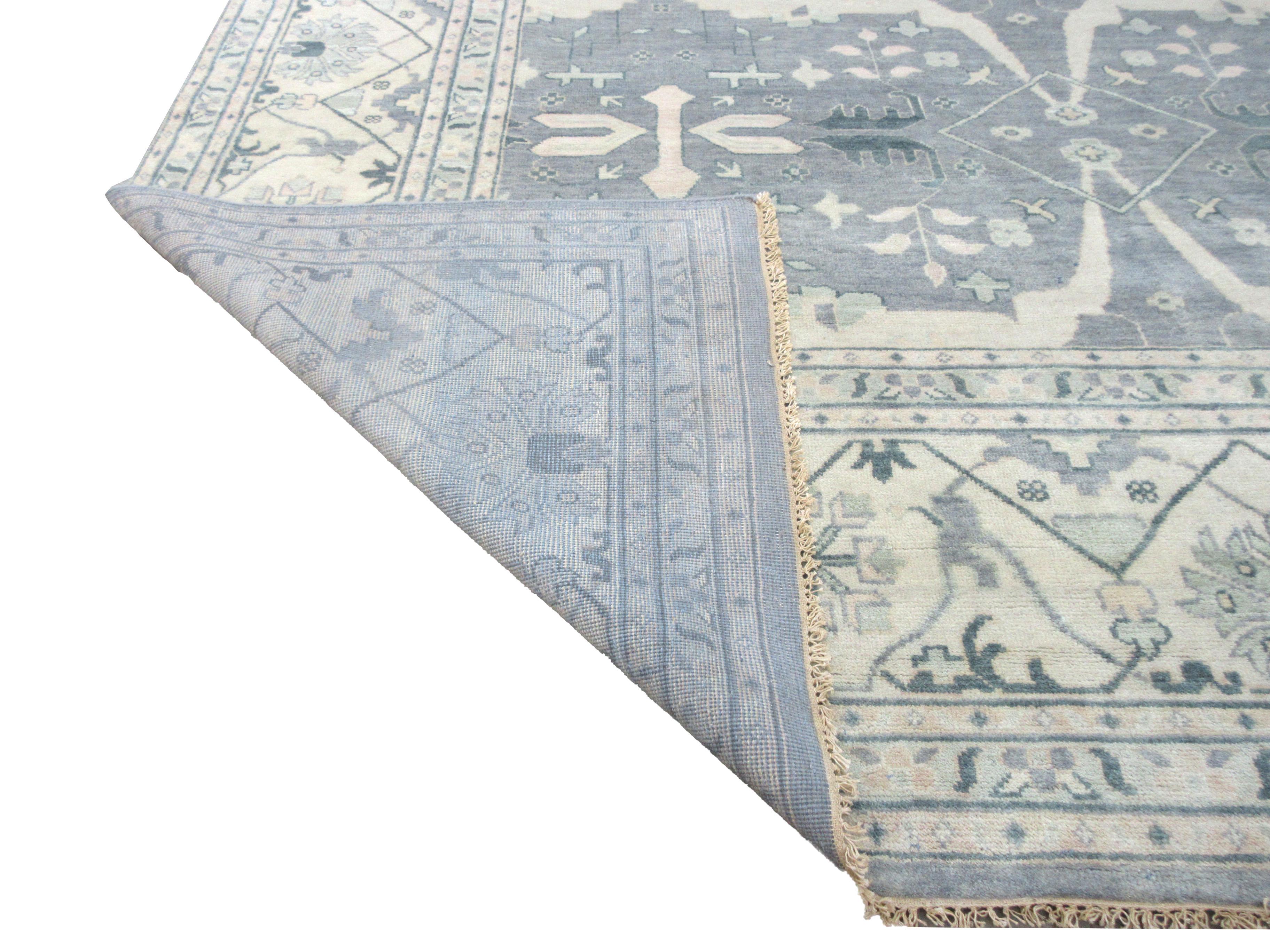 Contemporary Gray Oushak Area Rug For Sale