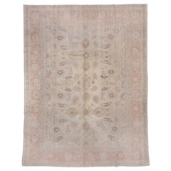 Antique Gray Oushak Carpet, Gray Field, Pink Borders, All-Over Field, Soft Tones
