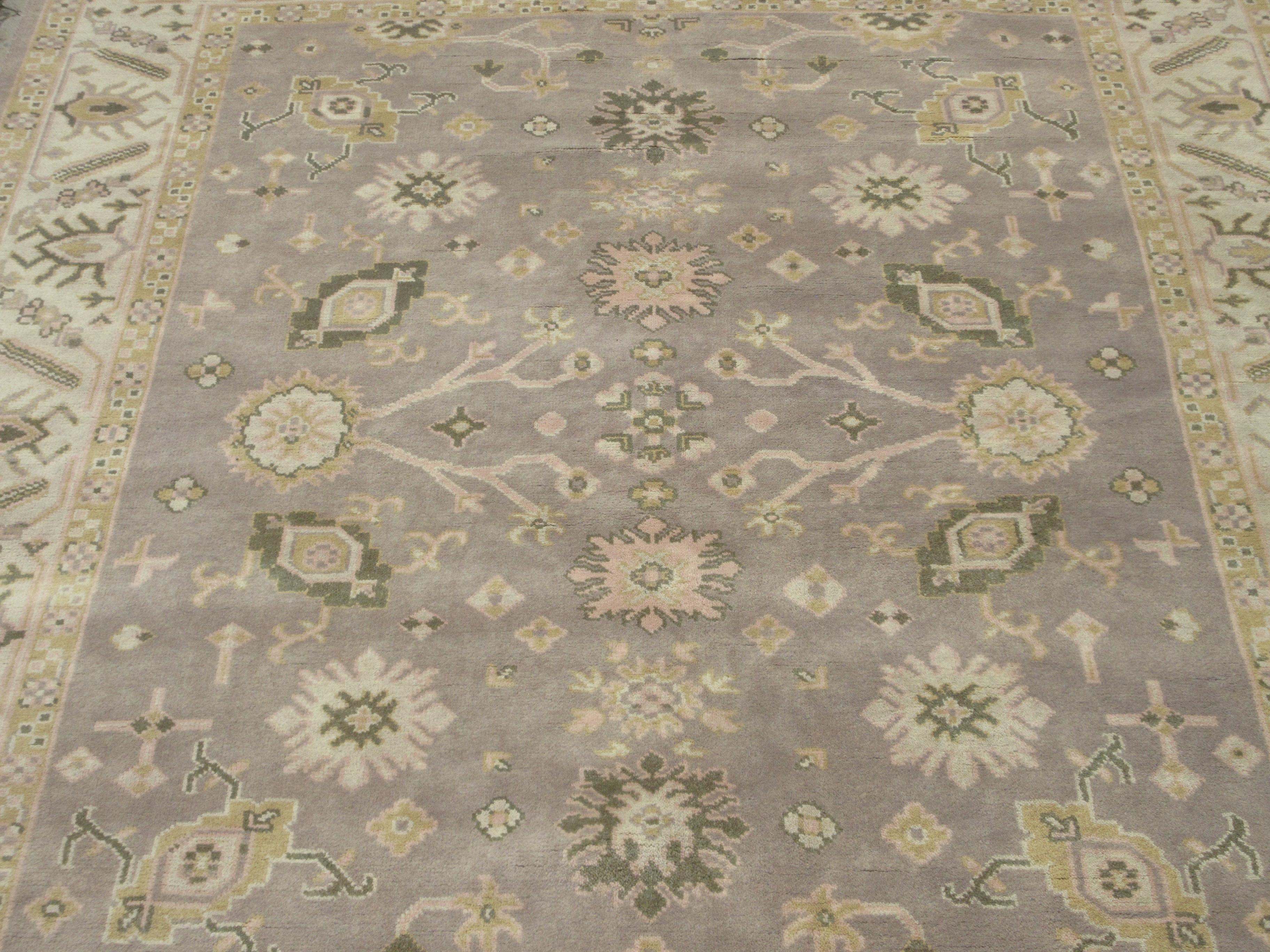 Hand-Knotted Grey Oushak For Sale