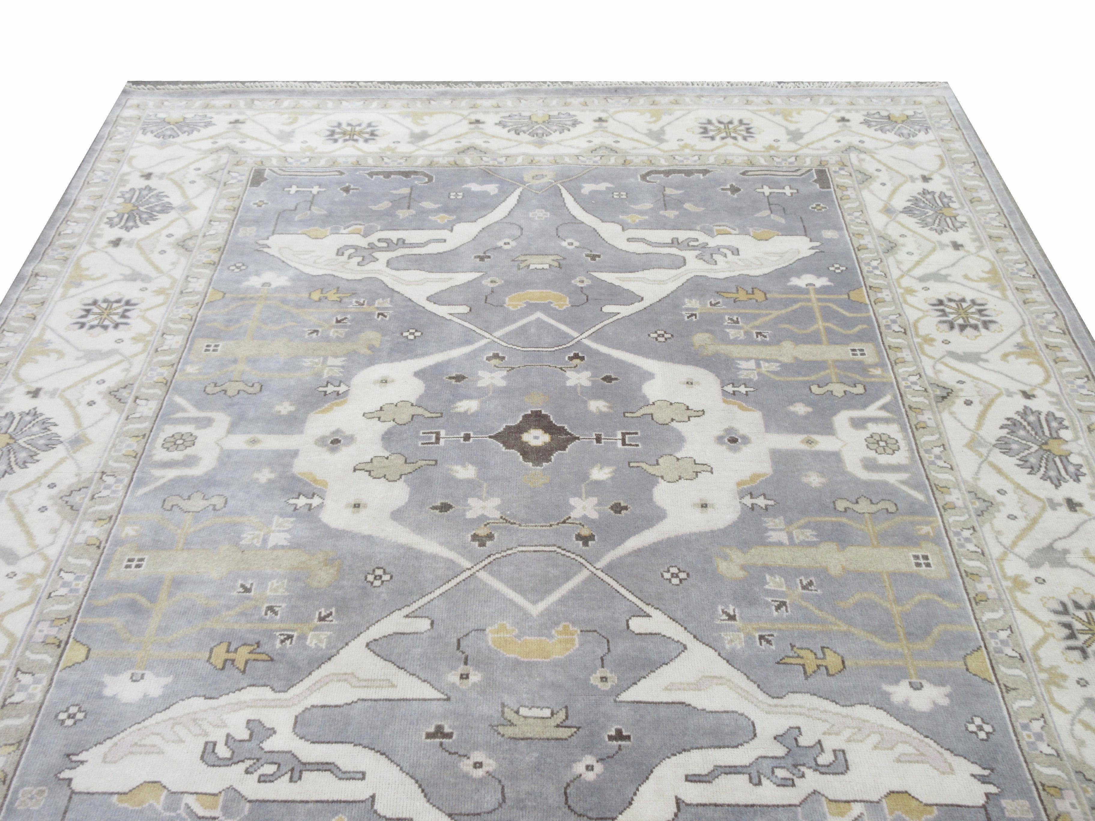 Indian Gray Oushak Hand-Knotted Rug For Sale