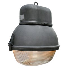 Gray Oval Metal Vintage Industrial Holophane Glass Street Light