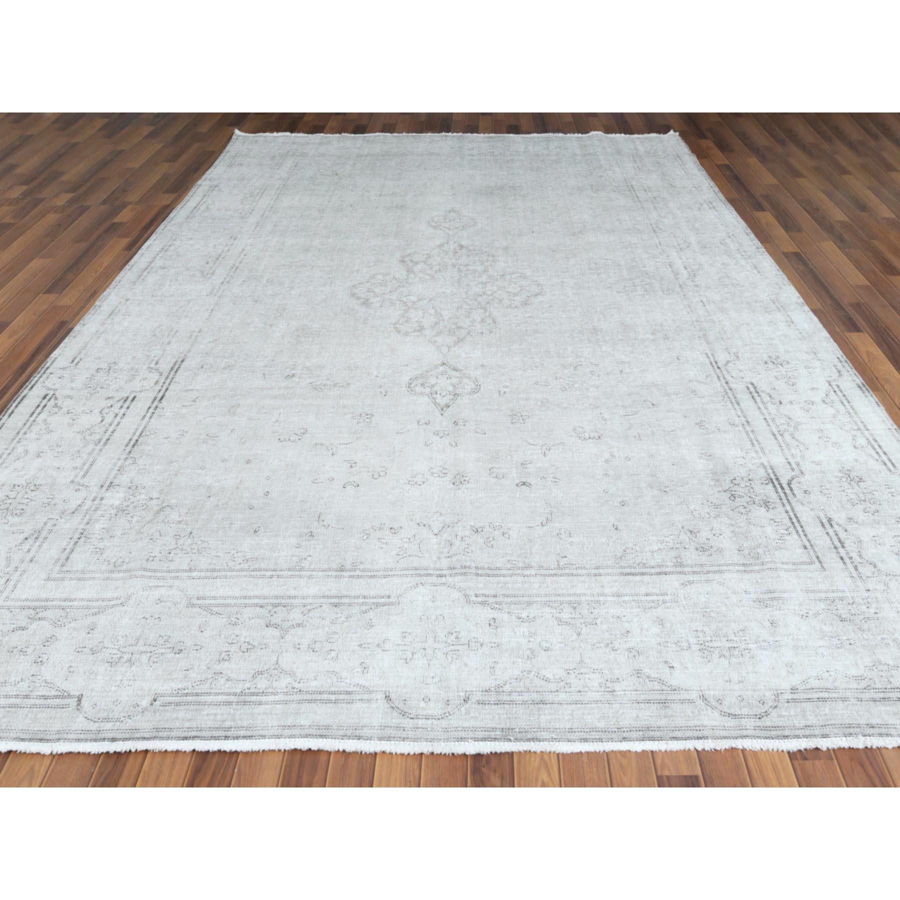 Medieval Gray Overcast Overdyed Worn Down Old Persian Kerman Oriental Rug