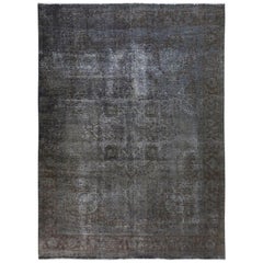 Gray Overdyed Old and Worn Down Persian Tabriz Pure Wool Hand Knotted Oriental