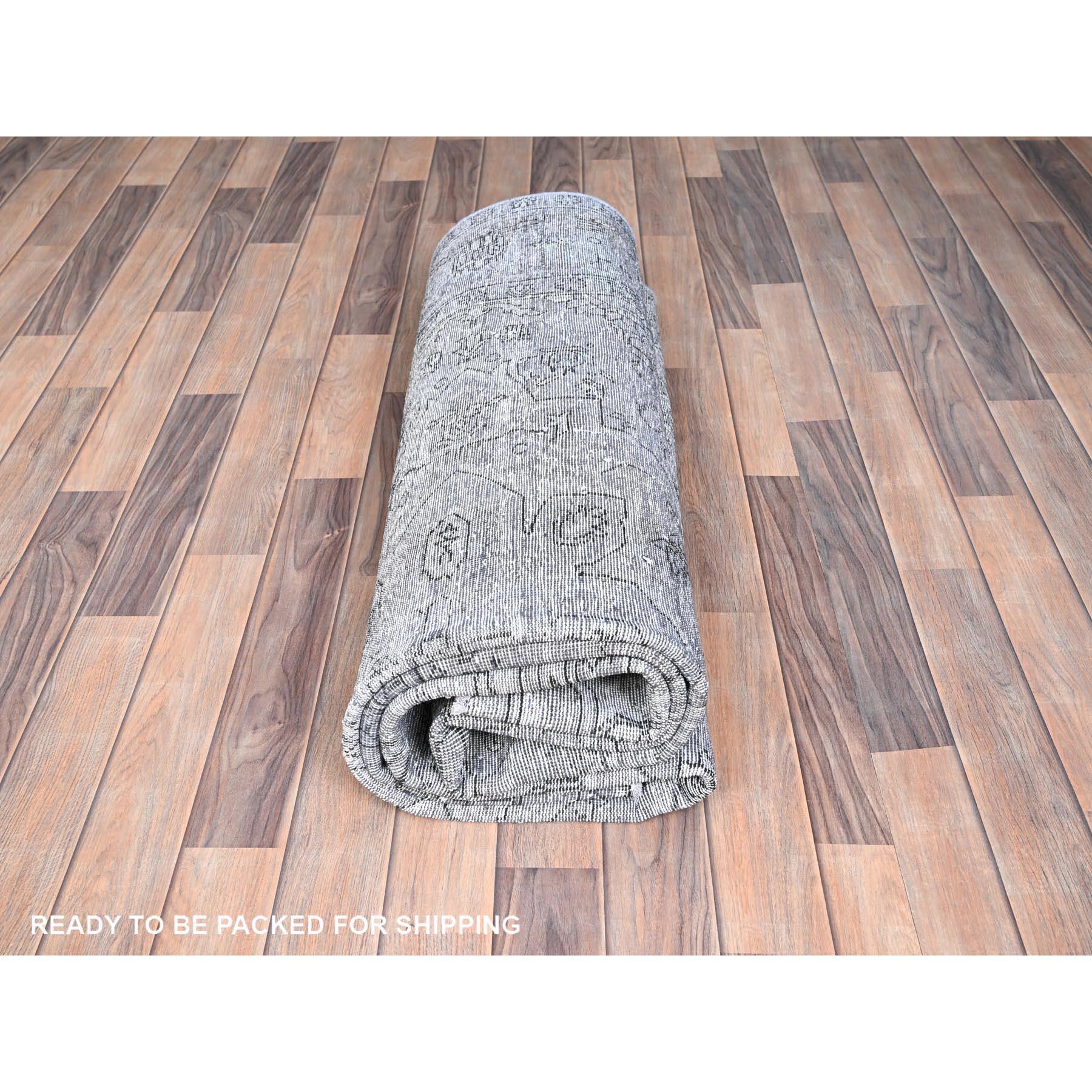 Gray Overdyed Worn Wool Hand Knotted Vintage Persian Tabriz Distressed Look Rug For Sale 4