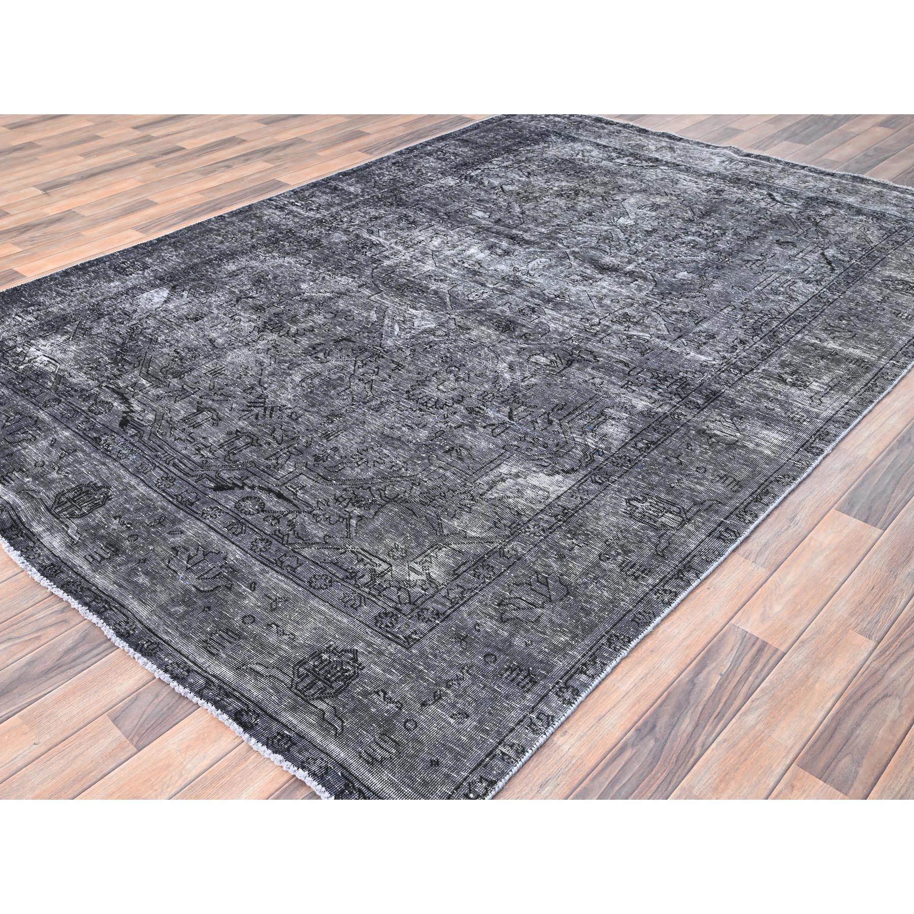 Hand-Knotted Gray Overdyed Worn Wool Hand Knotted Vintage Persian Tabriz Distressed Look Rug For Sale