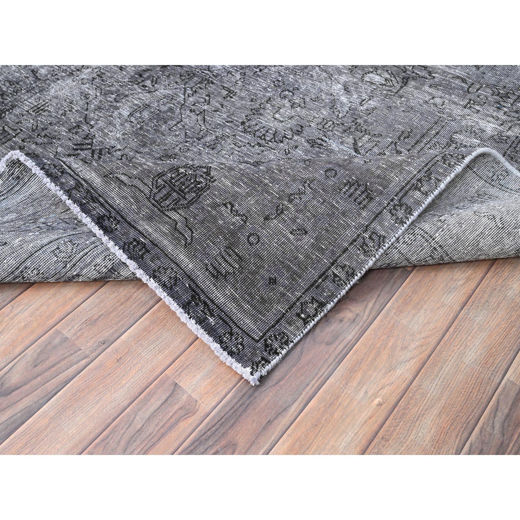 Gray Overdyed Worn Wool Hand Knotted Vintage Persian Tabriz Distressed Look Rug For Sale 1