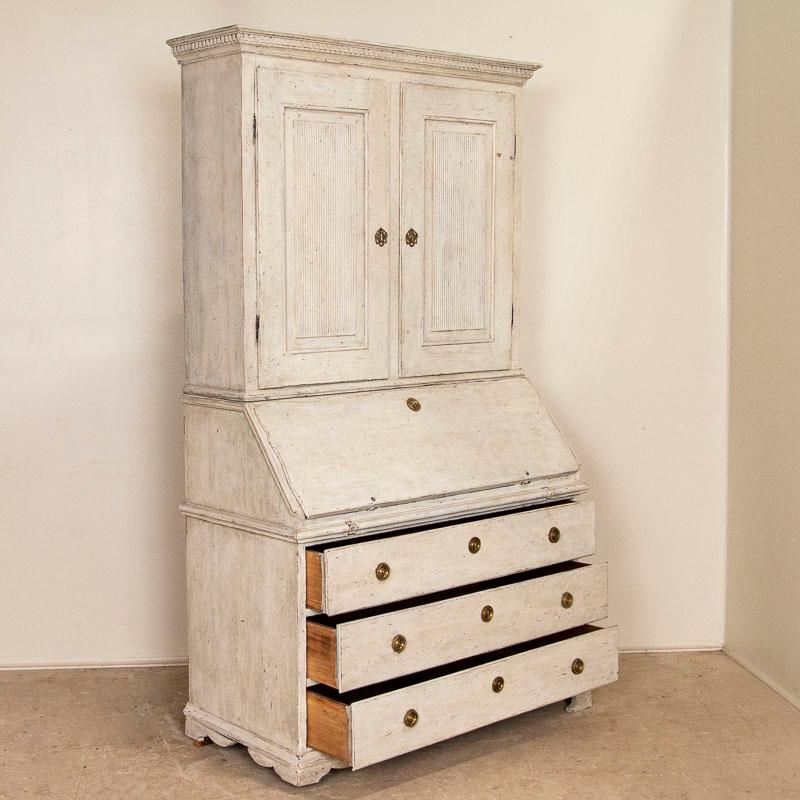 Gray Painted Antique Swedish Tall Secretary In Good Condition In Round Top, TX