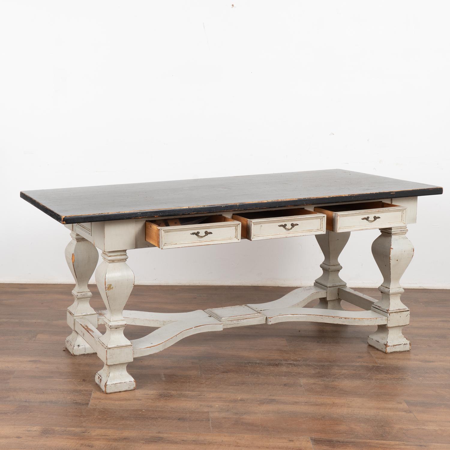 Danish Gray Painted Baroque Library Console Table, Denmark circa 1860-80 For Sale