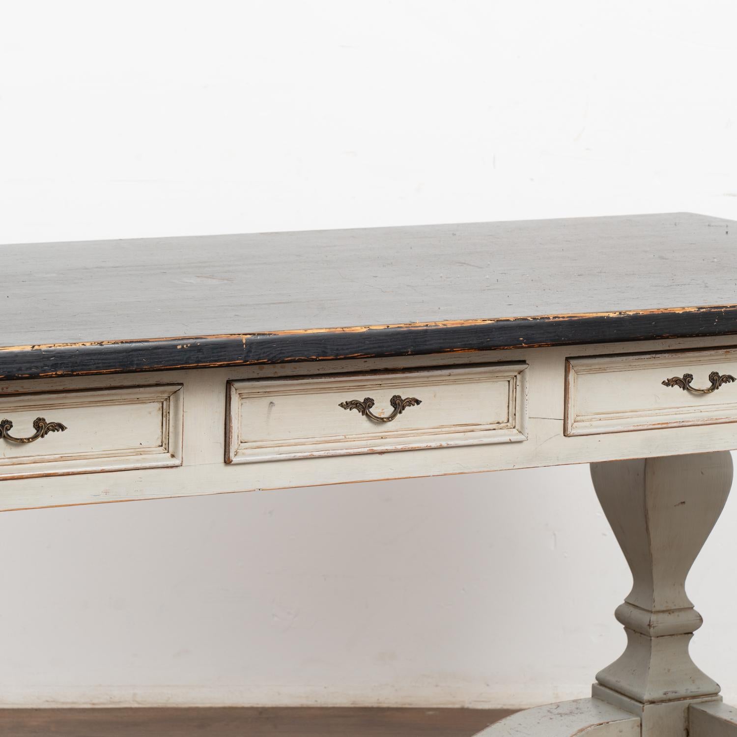 Pine Gray Painted Baroque Library Console Table, Denmark circa 1860-80 For Sale