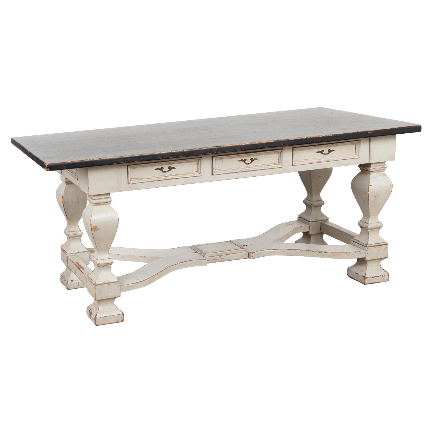 Mesa Consola de Biblioteca Barroca Pintada de Gris, Dinamarca circa 1860-80 en venta