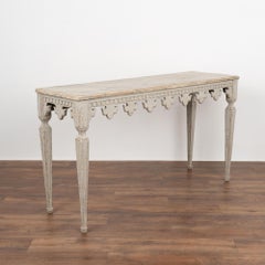 Gray Painted Console Table With Carved Fleur De Lis Skirt, Sweden circa 1880
