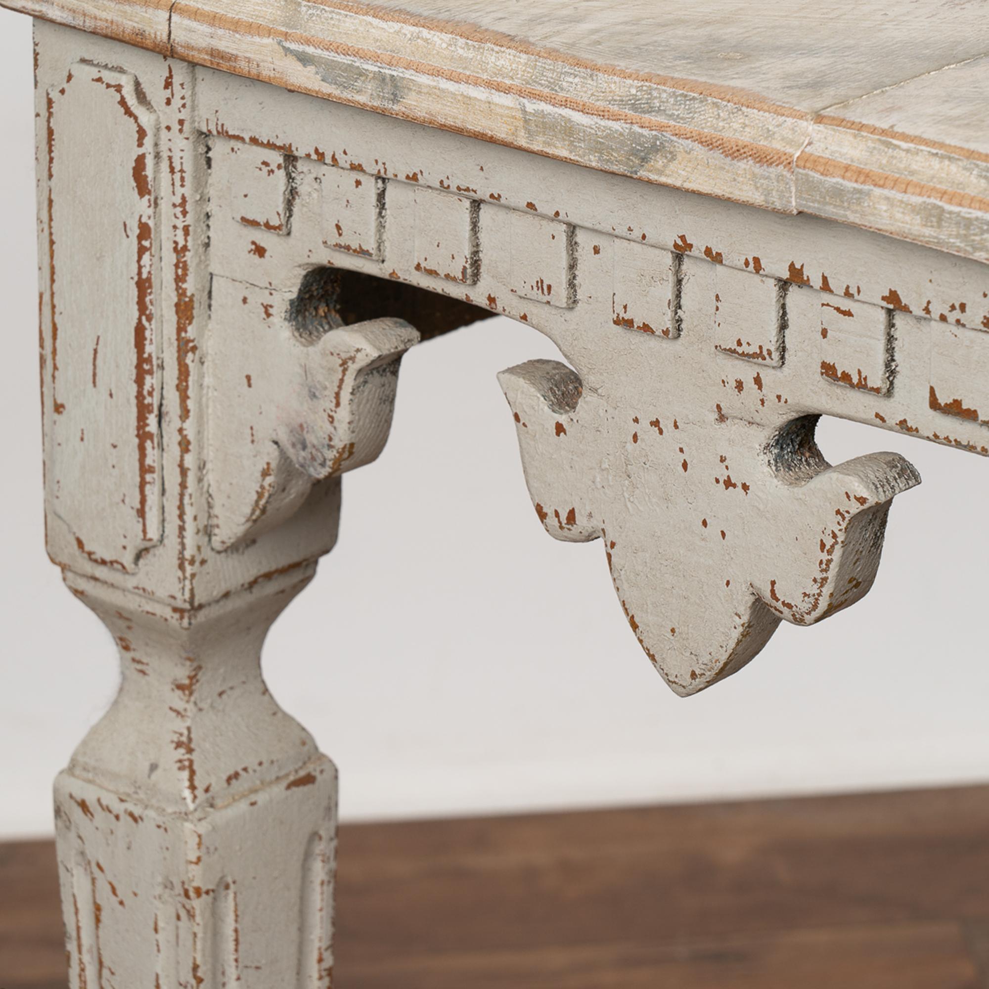 Gray Painted Console Table With Carved Fleur De Lis Skirt, Sweden circa 1880 2