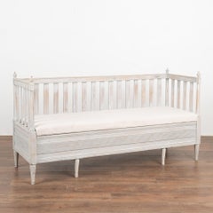 Gray Painted Gustavian Bench With Storage, Sweden circa 1840