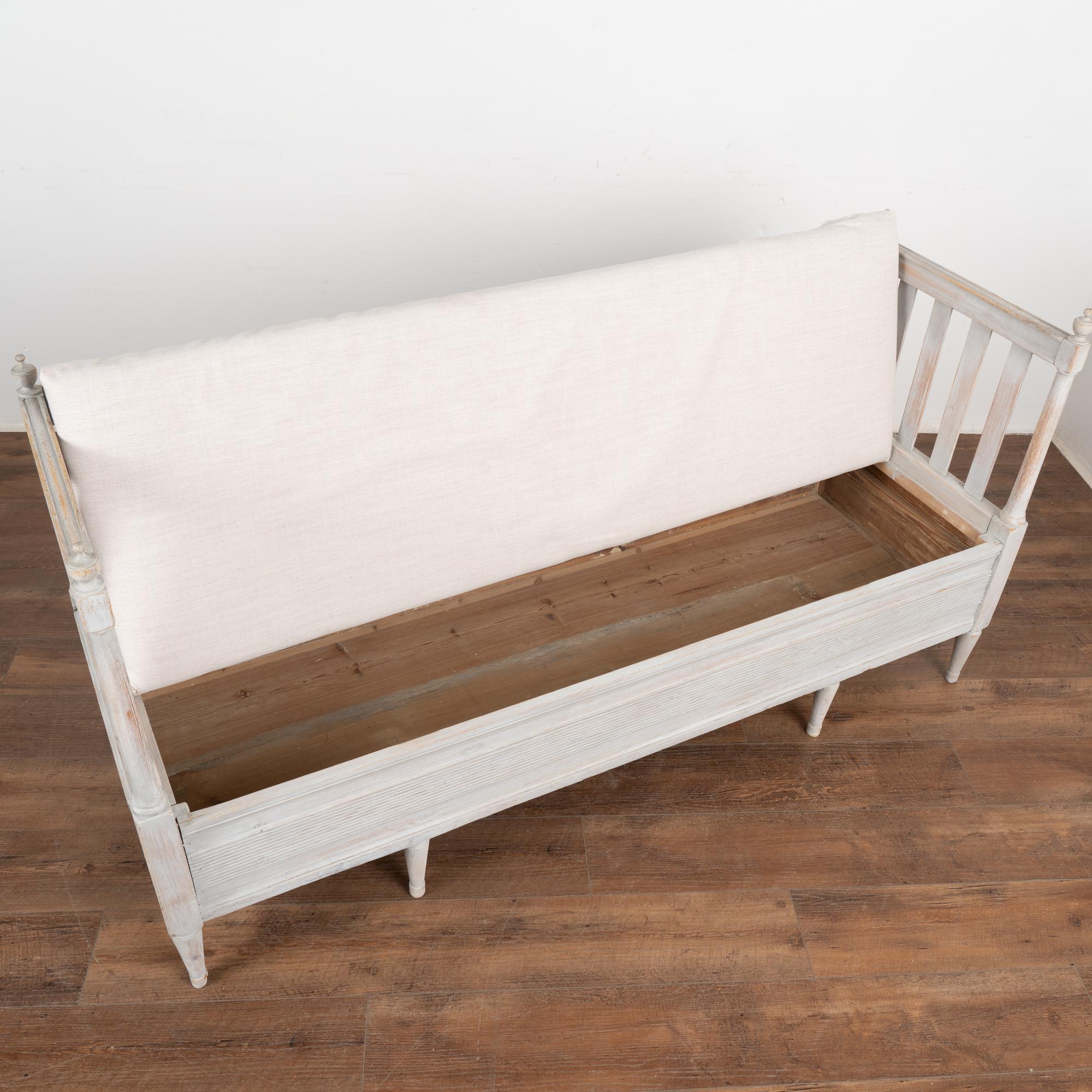 Swedish Gray Painted Gustavian Bench With Storage, Sweden circa 1840