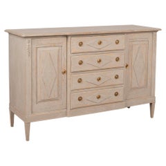 Grey Painted Gustavian Sideboard Buffet with Diamond Details, Sweden, circa 1880