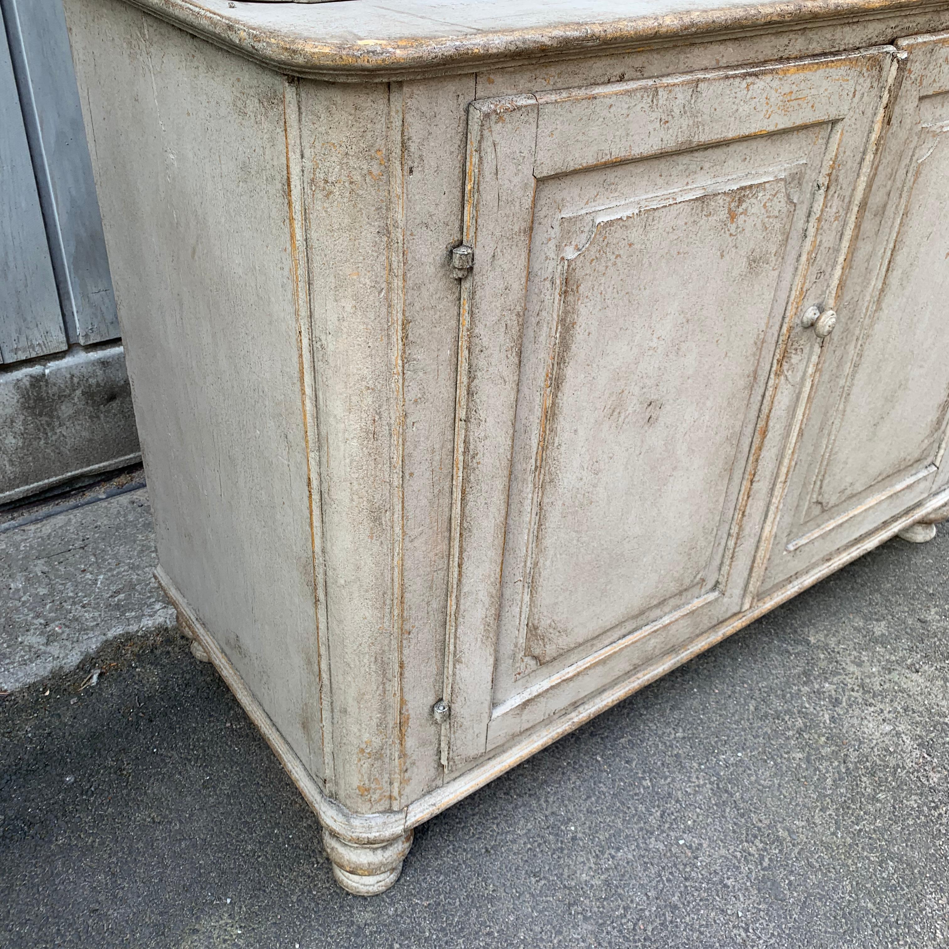 Gray Painted Gustavian Two-Piece Cabinet or Cupboard, Sweden, Early 19th Century 1