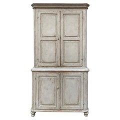 Gray Painted Gustavian Two-Piece Cabinet or Cupboard, Sweden, Early 19th Century