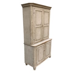 Gray Painted Gustavian Two-Piece Cabinet or Cupboard, Sweden, Early 19th Century
