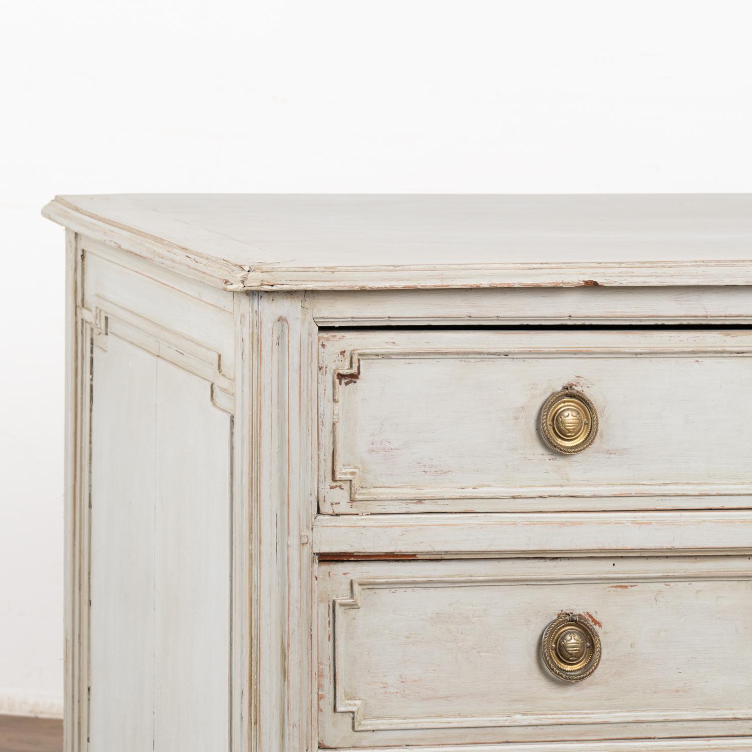 Brass Gray Painted Large Chest of Three Drawers, France circa 1820-40 For Sale