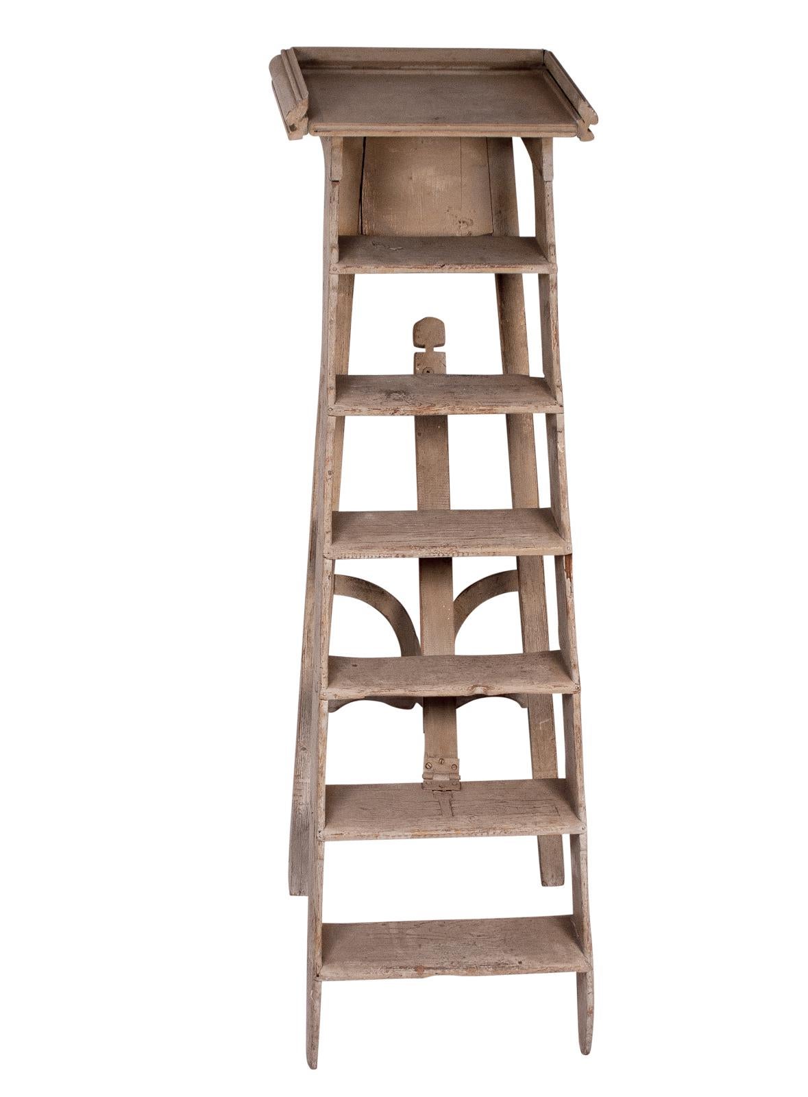 19th Century Gray Painted Library Ladder, France, circa 1880