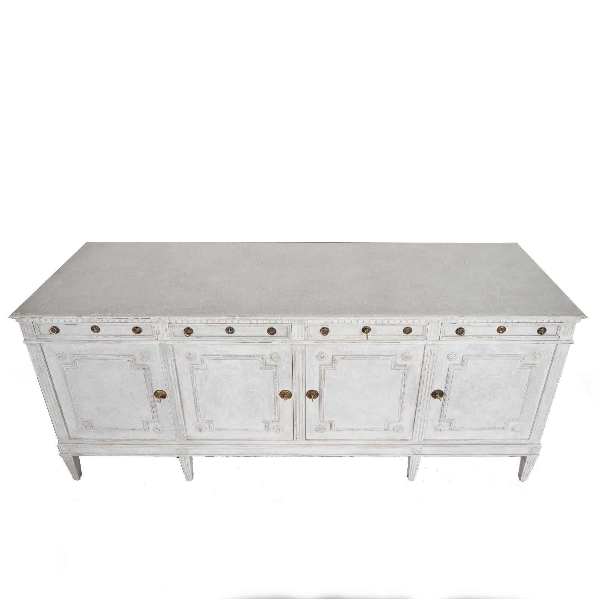 Gray Painted Long Sideboard Buffet from Denmark, circa 1920 In Good Condition In Round Top, TX