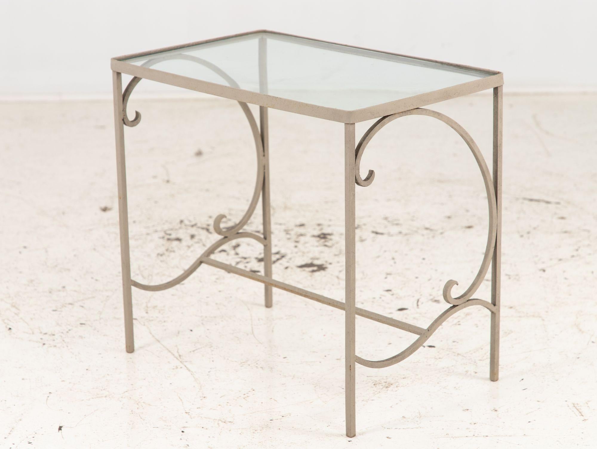 American Gray Painted Metal Outdoor Garden Side Table, 1990s For Sale